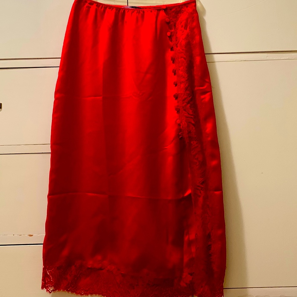 Silky red, side slit Victoria’s Secret skirt XS